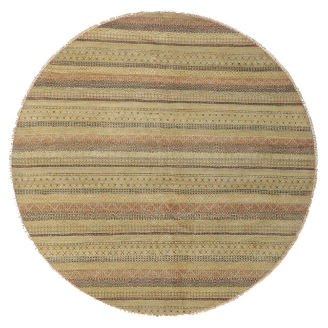 Transitional Striped Round Rug - 08'00 X08'00 For Sale In Dallas - Image 6 of 7