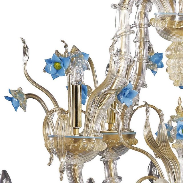 Rezzonico Style Murano Glass Chandelier with Blue Flowers For Sale - Image 7 of 12