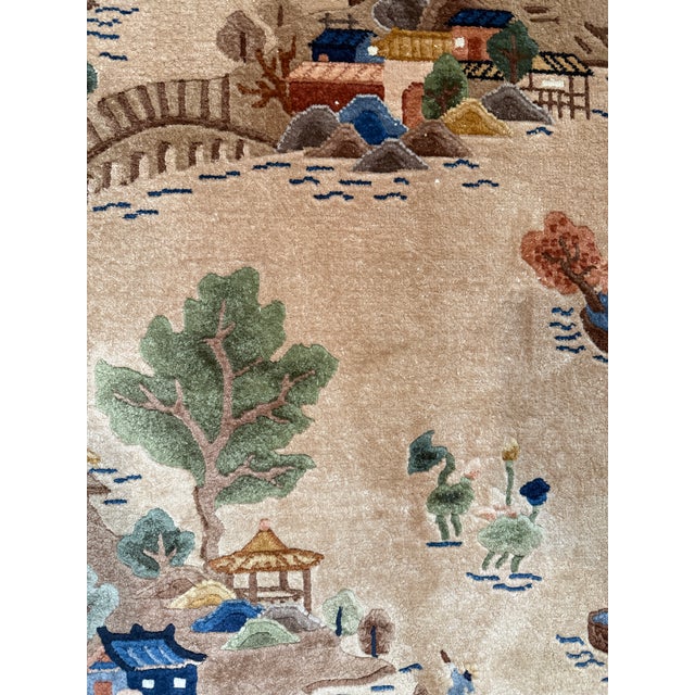 Mid 20th Century Mid-20th Century Chinese Art Deco Wool and Silk Rug 4'0" X 6'0" For Sale - Image 5 of 12
