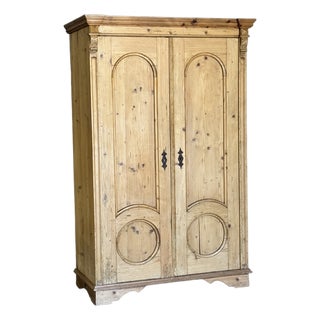 19th Century French Provincial Pine Armoire W/ Carved Details and Internal Drawers | Circa 1860 For Sale