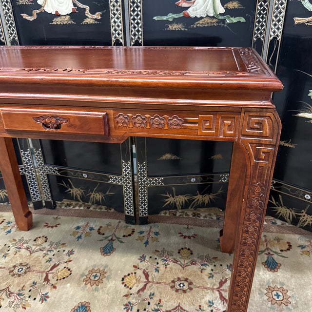 Asian Carved Hardwood Writing Desk, Vintage For Sale - Image 9 of 12