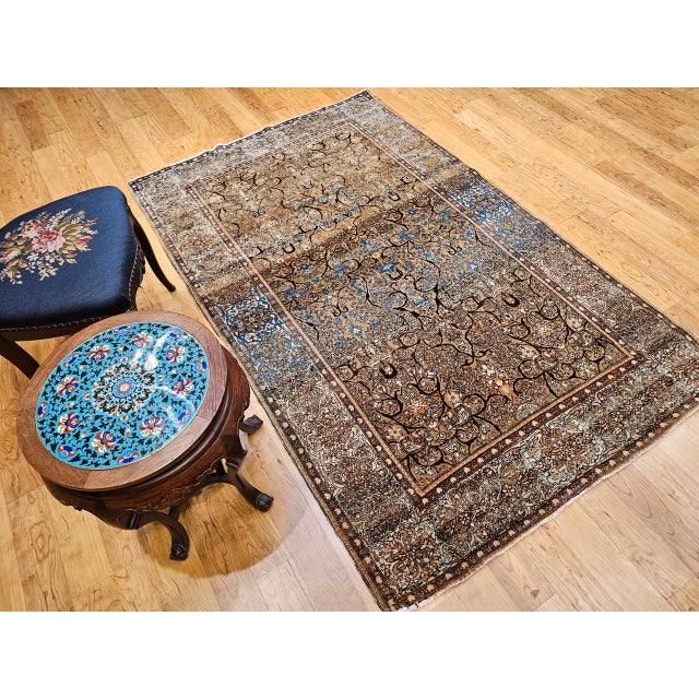 19th Century Persian Farahan Rug, Hand-Knotted Wool, Allover Floral Pattern, Camelhair & Blue, 5x7 For Sale - Image 10 of 18