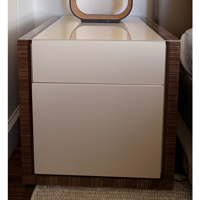Contemporary Pair of Custom Modern Nightstands With High-Gloss and Wood For Sale - Image 3 of 4