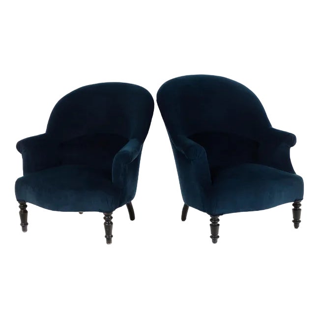 Blue Velvet Toad Armchairs, Set of 2 | Chairish