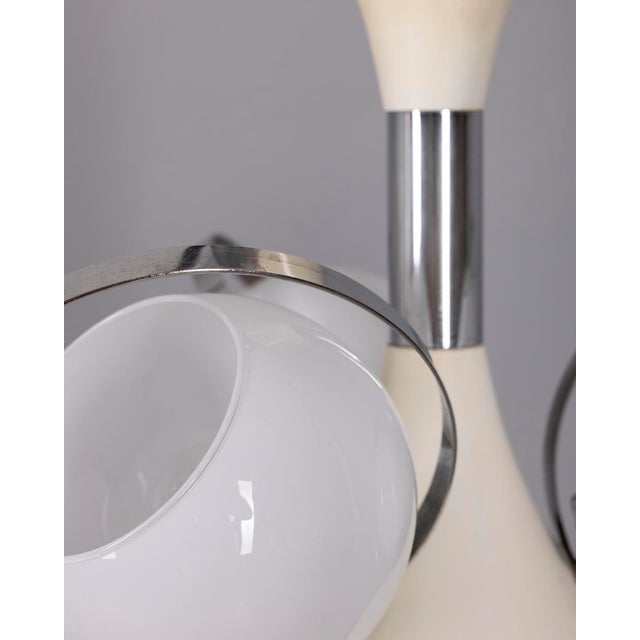 Metal Vintage Space Age Italian Chandelier with Glass Lights, 1970s For Sale - Image 7 of 9