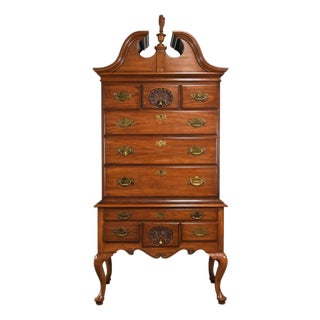 1960s Henkel Harris Queen Anne Philadelphia Style Bonnet Top Wild Cherry Highboy For Sale
