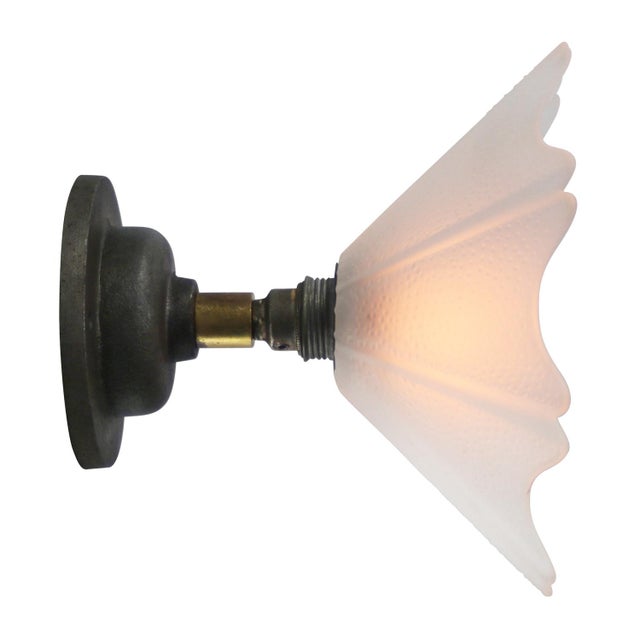 Frosted Glass, Cast Iron and Brass Wall Sconce For Sale - Image 4 of 7