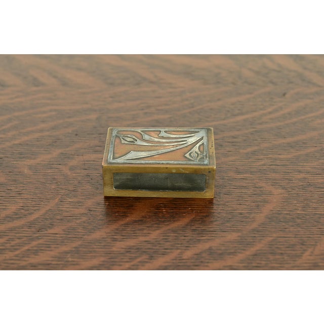 A beautiful Arts & Crafts or Art Deco period sterling silver on bronze matchbox holder By Heintz Art Metal Shop USA, Early...