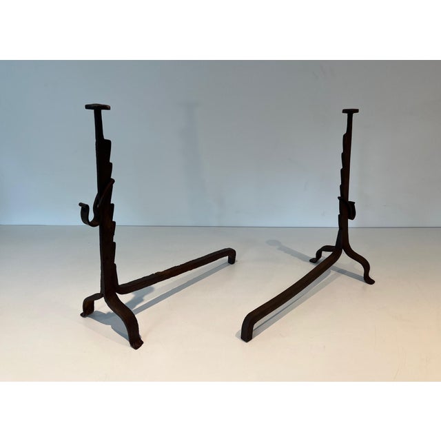 Metal Early 1900s Wrought Iron Andirons - a Pair For Sale - Image 7 of 12