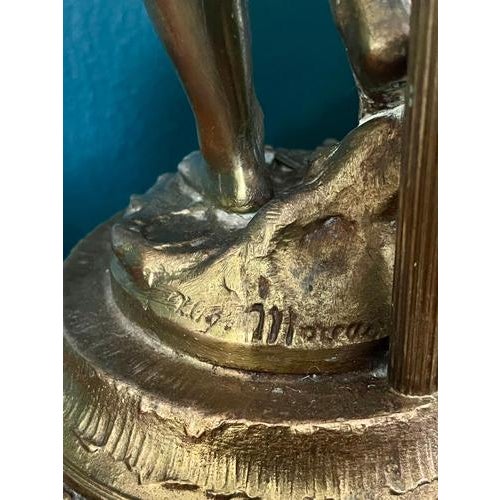 Metal French Gilt Bronze Lyre Player Table Lamp Sculpture by Auguste Moreau, 1890 For Sale - Image 7 of 11