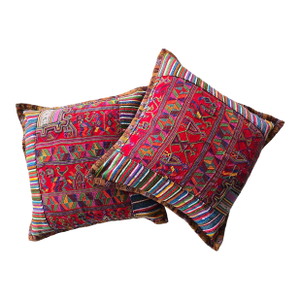 Vintage Patchwork Guatemalan Textile Pillows, a Pair