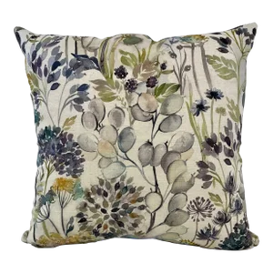 20" Square Decorative Throw Pillow Decorated With a Muted Purple & Tan Water Color Look Floral Pattern - Made in the U K