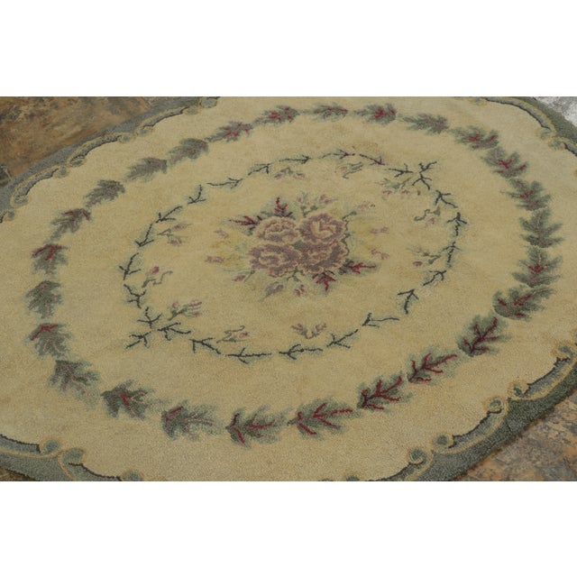 Rug & Kilim Antique Oval Hooked Rug With Soft Hued Floral Medallion & Wreath - Rug & Kilim For Sale - Image 4 of 7
