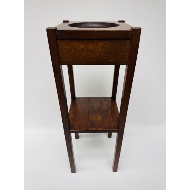 Antique Arts & Crafts Oak Fern Stand With Drawer, Mission Plant Stand, Quarter Sawn Oak For Sale - Image 9 of 13