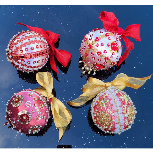 Vintage Folk Art Beaded Christmas Ornaments- Set of 4 For Sale - Image 10 of 13