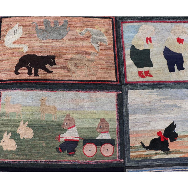 Antique American Hooked Rug With Storybook Figures & Whimsical Design 6'8 X 8'2 For Sale - Image 4 of 17