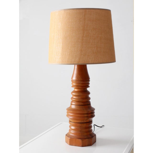 Wood Mid 20th Century Mid Century Turned Mixed Wood Table Lamp With Woven Shade For Sale - Image 7 of 18