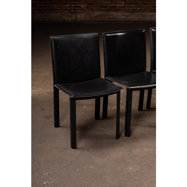 Late 20th Century Late 20th Century Postmodern Black Leather Dining Chairs — Set of Four For Sale - Image 5 of 7