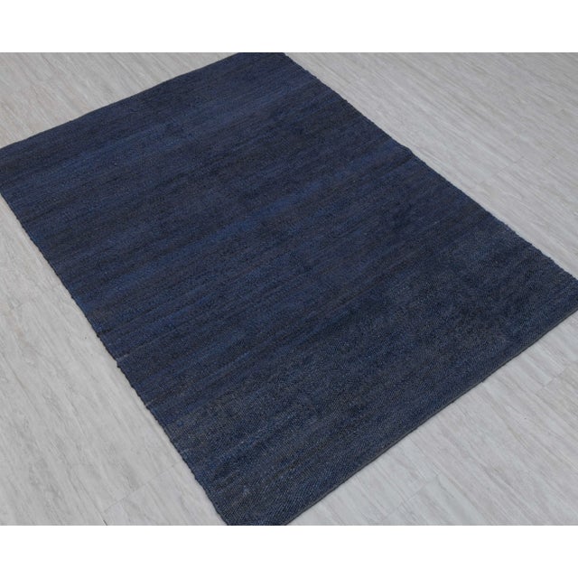 Navy Solid Handwoven Premium Natural Jute Yarn Flatweave Rug 9x12 Ft. For Sale - Image 11 of 12