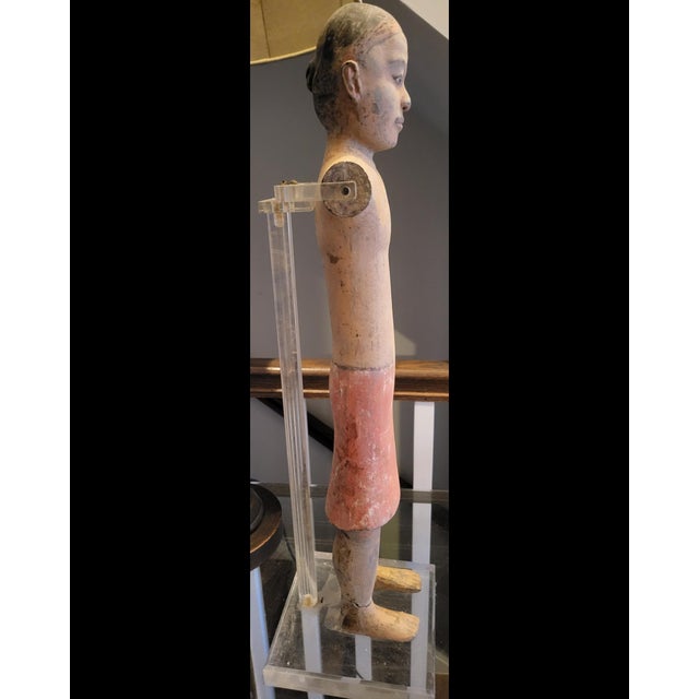 Chinese Rare Han Dynasty Style Terracotta Male Figure - Naked & Painted - 23" Height For Sale - Image 3 of 7