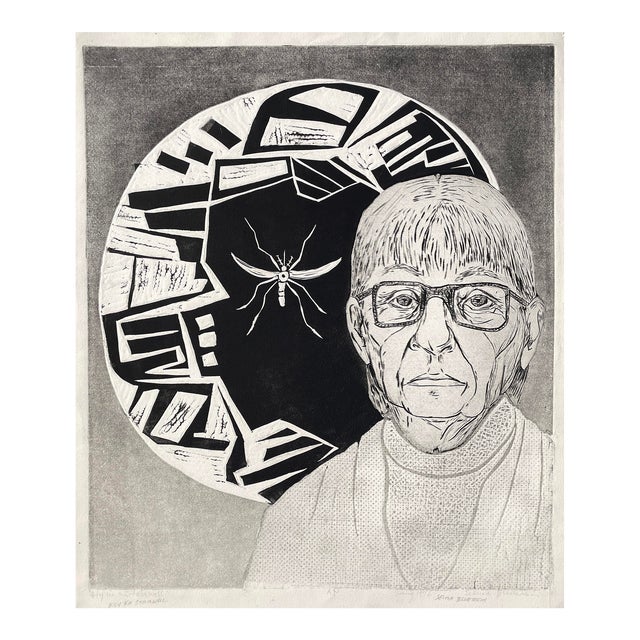 1976 Selma Bluestein Fly in Stairwell Self Portrait Etching For Sale