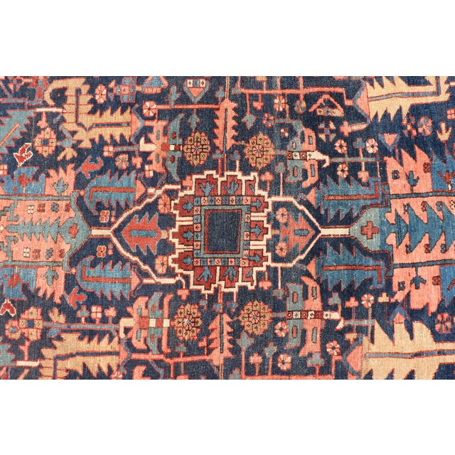Antique Persian Heriz Rug With All-Over Sub-Geometric Design on a Blue Field For Sale - Image 15 of 16