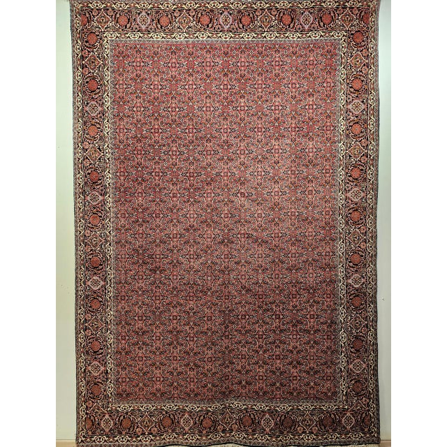 Vintage Persian Bidjar Rug, Hand-Knotted Wool, Allover Herati Geometric Pattern, Red & Navy, 7x10 For Sale - Image 13 of 18