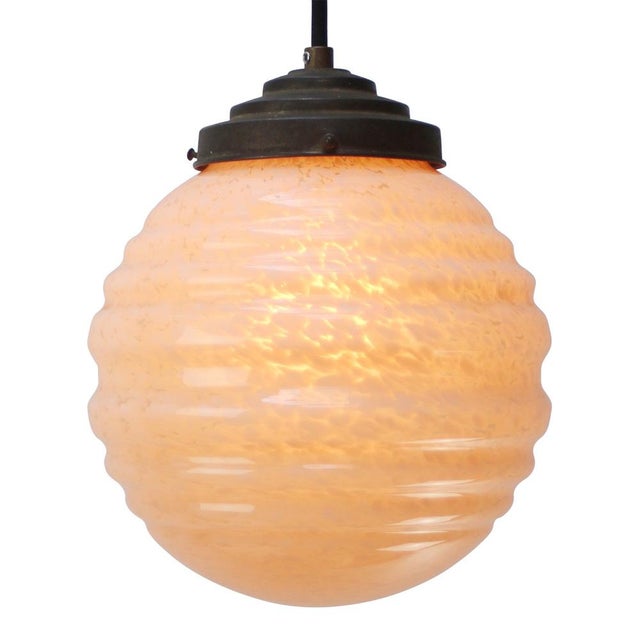 French Pink Reeded Clichy Glass Pendant Lamp For Sale - Image 4 of 8