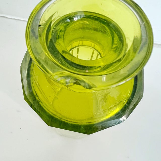Antique Perfume Glass Bottle With Stopper Green Gold Ombre Vintage Cut Polished For Sale - Image 4 of 6