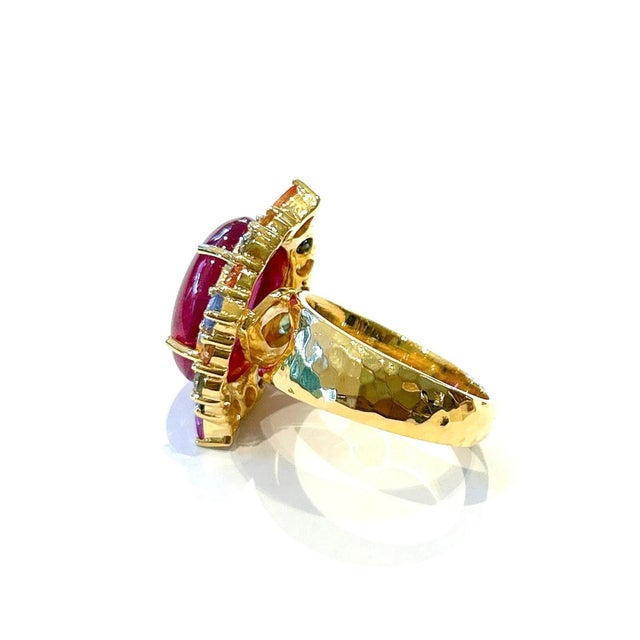 Bochic “Capri” Vintage Ruby & Multi Sapphire Ring Set In 18K Gold & Silver Natural Ruby 9.00 carats Natural Multi Fancy...