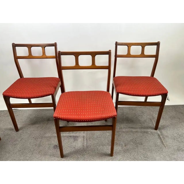 Mid-Century Modern Danish Mid-Century Modern Teak Dining Chairs W Rust Red Dotted Upholstery, Set 6 For Sale - Image 3 of 13