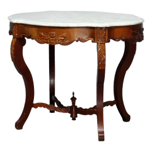 Antique Victorian Turtle Top Marble Top Mahogany & Walnut Lamp Table, Circa 1860
