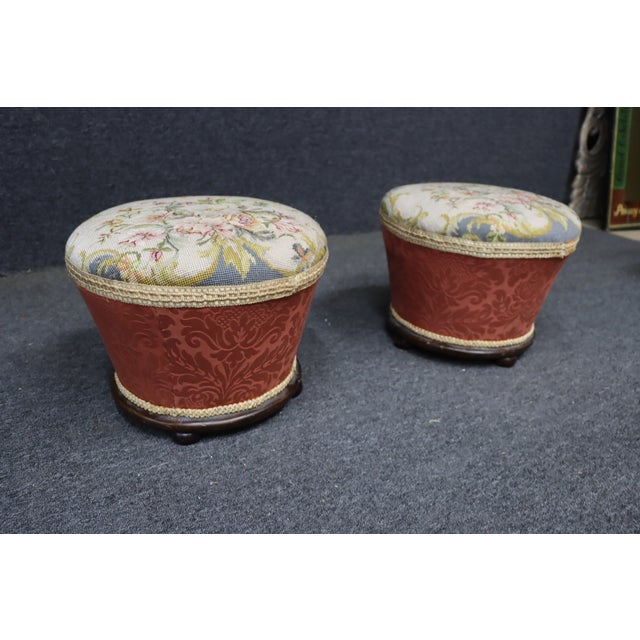 Pair of Victorian Needlepoint Upholstered Mahogany Footstools, Late 19th Century For Sale - Image 4 of 11