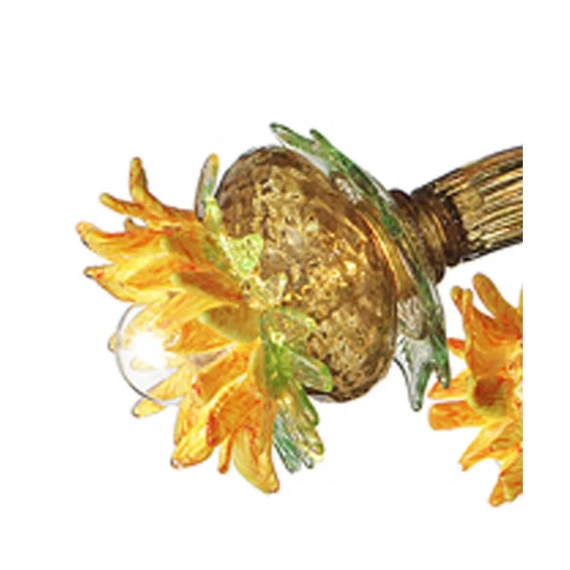 Venetianfloreal chandelier made in amber and green Murano glass with sunflowers in yellow paste. Hight italian...