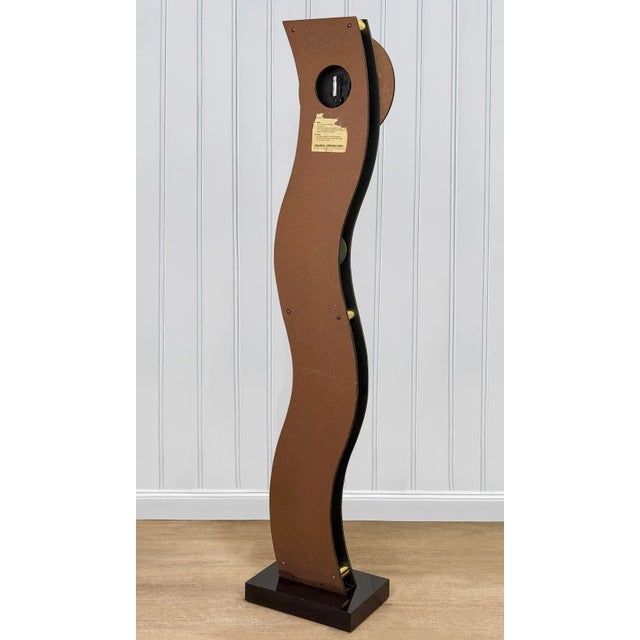 Aquarius Mirrorworks, Inc. Vintage Art Deco Black & Gold Waved Freestanding Clock by Aquarius For Sale - Image 4 of 11