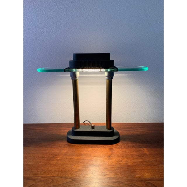 Another Vintage Postmodern desk or bankers lamp by Robert Sonneman for George Kovacs from the 1980s. This features brass...