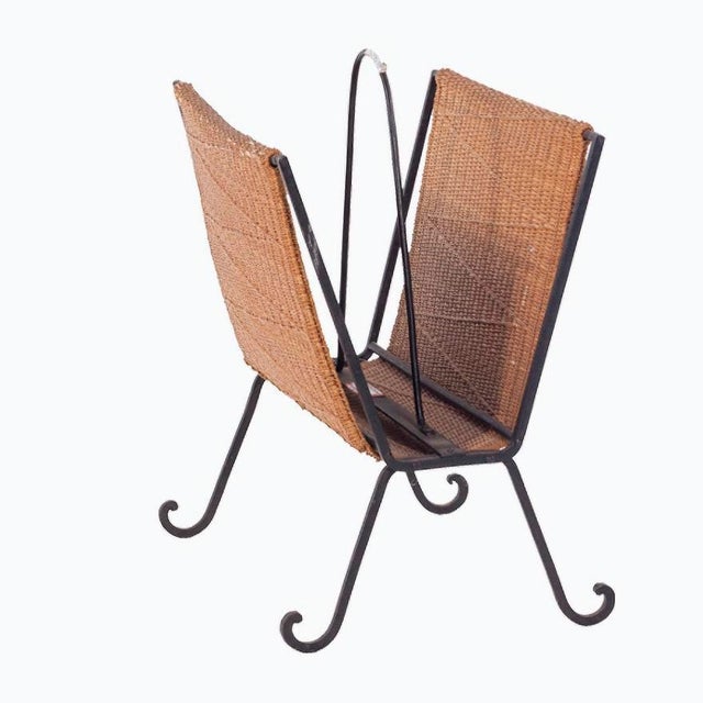Danish Iron and Rattan Magazine Rack, 1940s For Sale - Image 3 of 3
