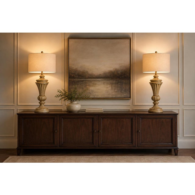 Vintage Neoclassical Fluted Urn Table Lamps With Linen Drum Shades - a Pair For Sale - Image 4 of 5
