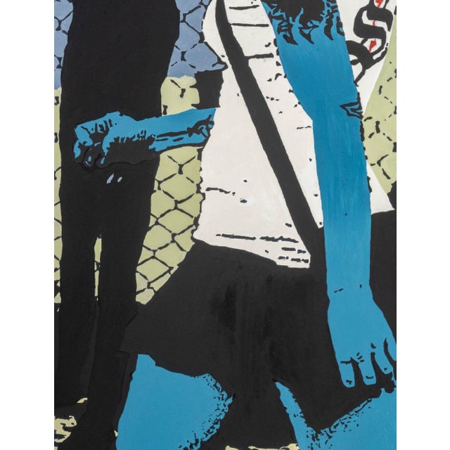 Contemporary Figures in Schoolyard Mixed Media For Sale - Image 4 of 8
