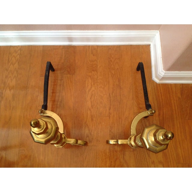 Traditional 20th Century Traditional Brass Fireplace Andirons - a Pair For Sale - Image 3 of 12
