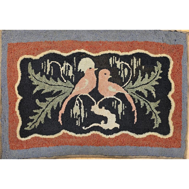Vintage American Hand Hooked Rug, Folk Art, Two Lovebirds in a Tree Design, 2x3 For Sale - Image 15 of 17