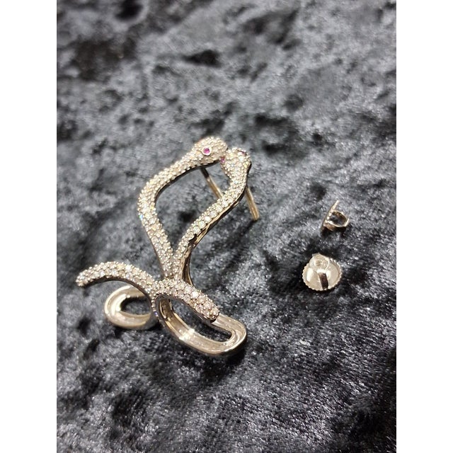 2020s 10k White Gold 1-5/8 CTTW Natural Diamond Snake Earrings, 34 Mm, Pair For Sale - Image 5 of 7