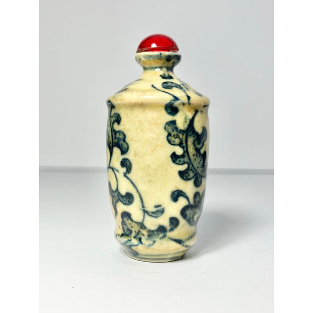 Antique Chinese Yellow Porcelain Blue Floral Flowers Snuff Bottle For Sale - Image 4 of 10