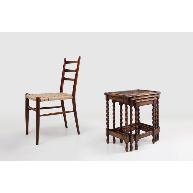 Belgium / 1950 / set of 3 nesting tables / oak, rattan / Antique / Mid-century A timeless set of three nesting tables on...