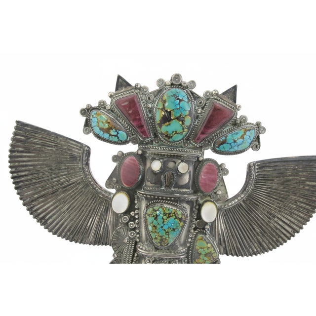 Late 20th Century Michael Little Elk Sterling Silver Turquoise Kachina Eagle Dancer Sculpture For Sale - Image 5 of 13