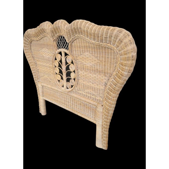 1990s Vintage Oversized Arched Natural Wicker Coastal Boho Twin Size Headboards- A Pair For Sale - Image 5 of 9