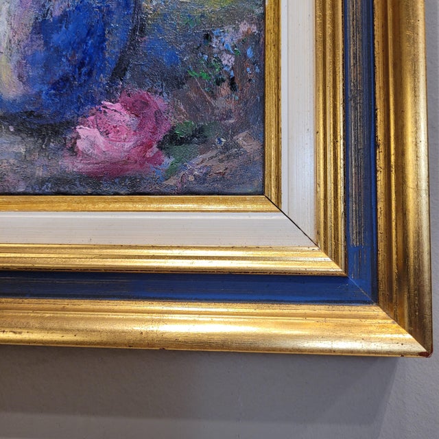 Blue Homgé, Floral Still Life, Late 20th Century, Oil on Canvas, Framed For Sale - Image 8 of 18