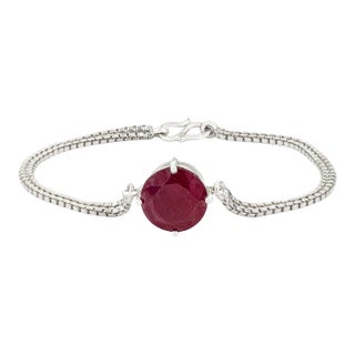 Single Stone Natural Ruby Unisex Bracelet in 925 Silver For Sale