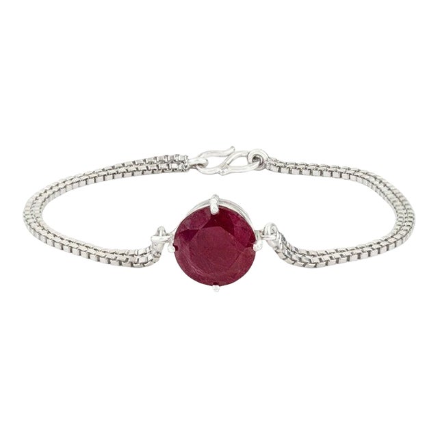 Single Stone Natural Ruby Unisex Bracelet in 925 Silver For Sale
