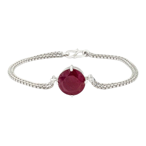 Single Stone Natural Ruby Unisex Bracelet in 925 Silver